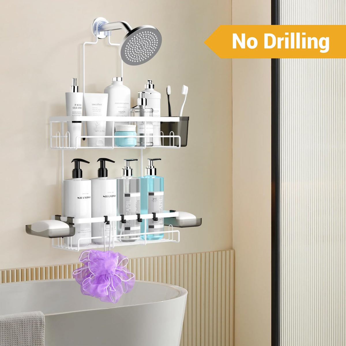 AKTECKE shower caddy fast-draining grid design drains quickly