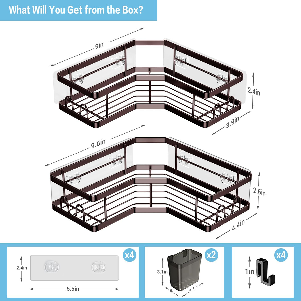 AKTECKE shower caddy with hooks and toothpaste holder for easy access.