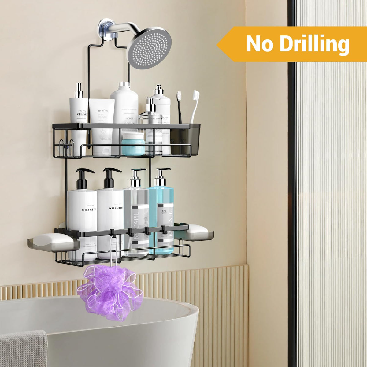 AKTECKE installation-free setup over the shower head without drilling required.