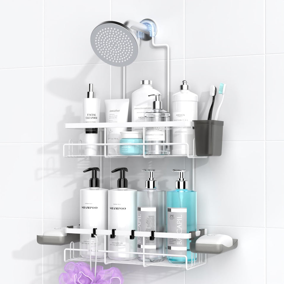 AKTECKE shower caddy overhead shelf with strong suction for stable storage