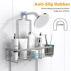 AKTECKE shower caddy with strong suction collars keeps bottles secure.