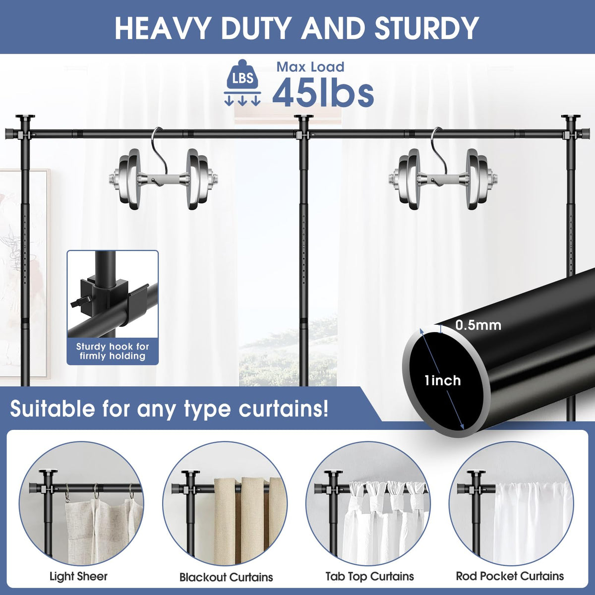 AKTOP 1-inch diameter metal construction for durability.