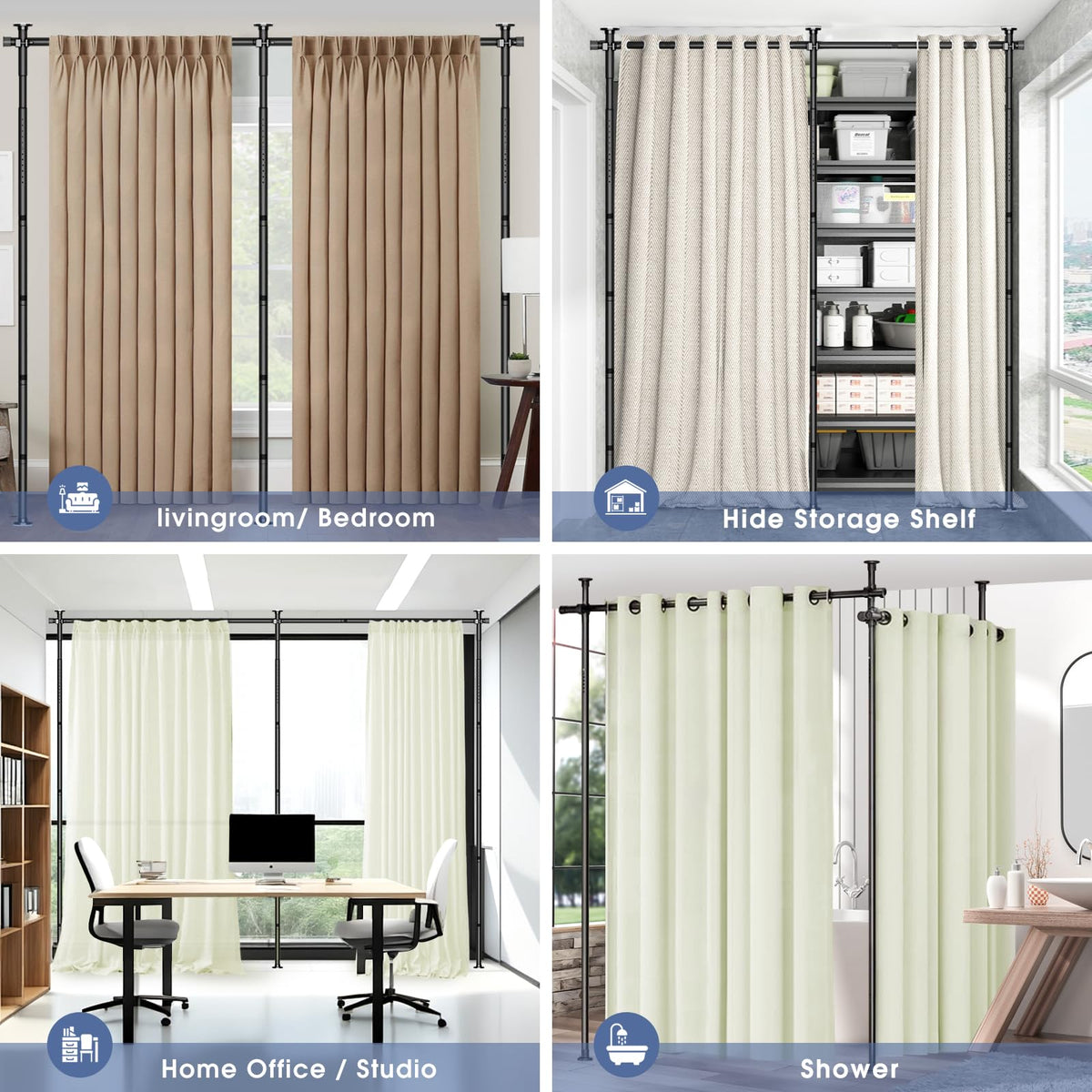 AKTOP floor-to-ceiling self-standing divider supports horizontal or L-shaped layouts.