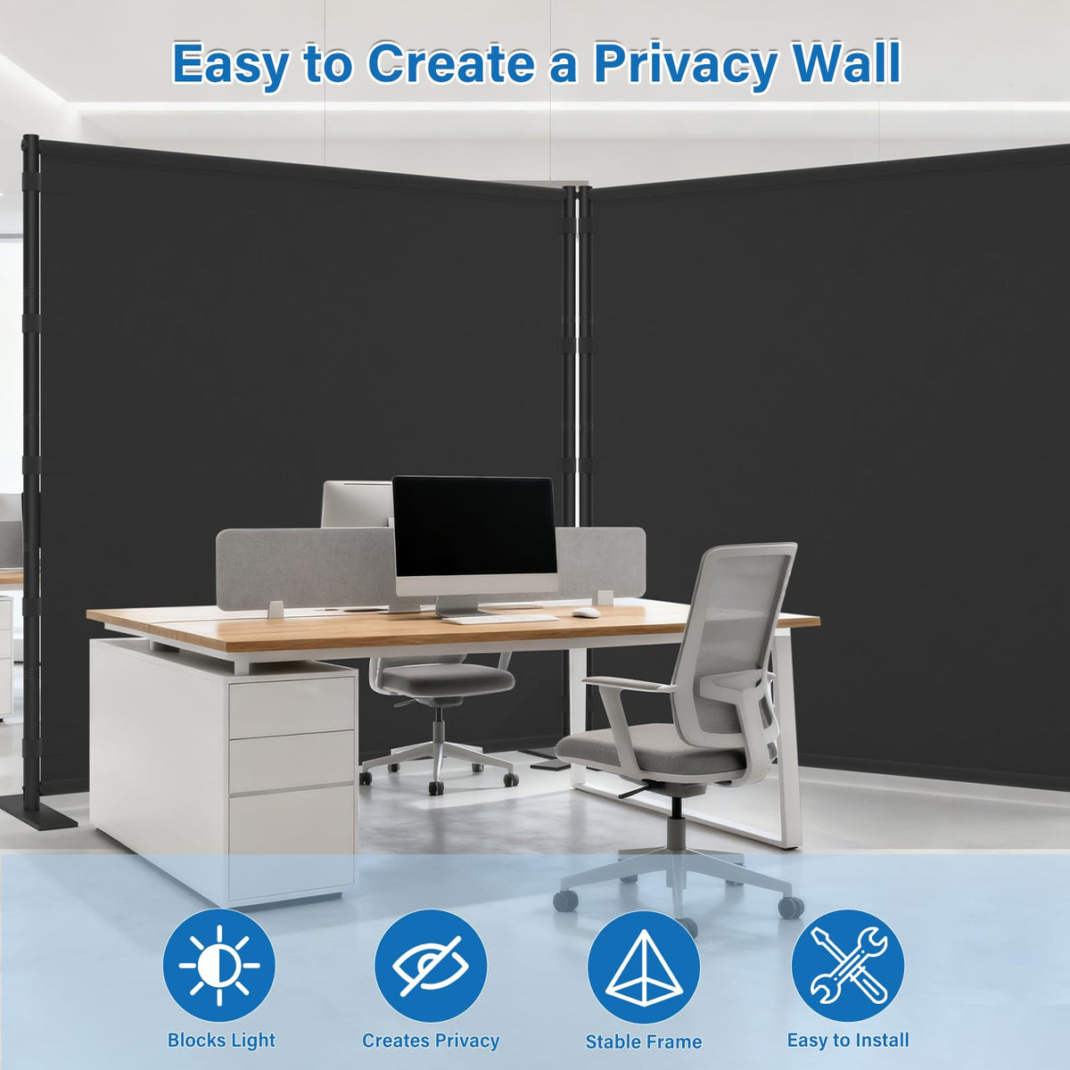 AKTOP Room Divider fabric close-up highlights waterproof and wrinkle-resistant material.
