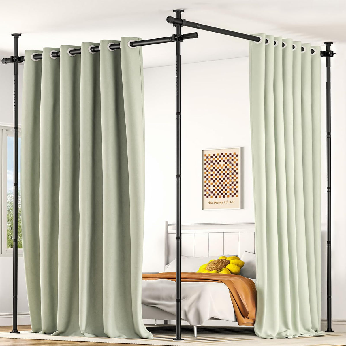 AKTOP room divider with no-drill tension rod for quick room separation.