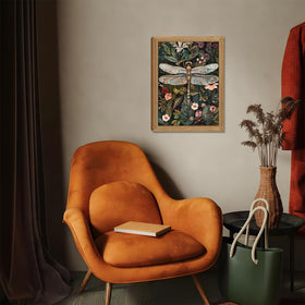 Dark green dragonfly motif adds natural depth to walls.