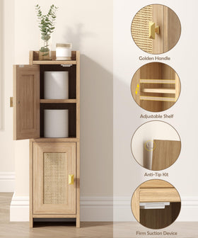 Adjustable shelves upper and lower for flexible organization.