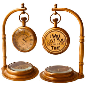 ALADEAN brass table clock with compass for elegant desk decor and reliable timekeeping.