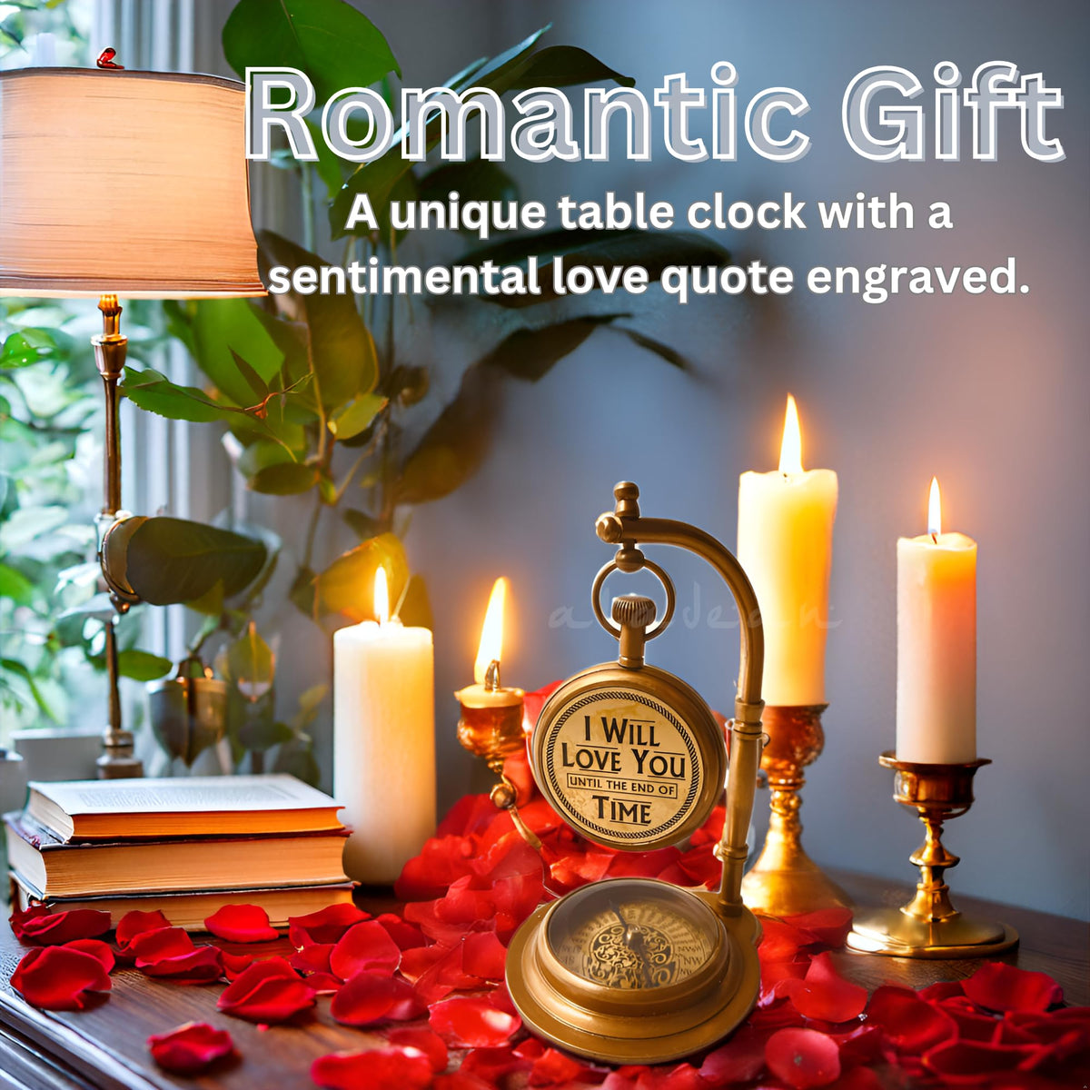 ALADEAN engraved love quote table clock offers a romantic keepsake.