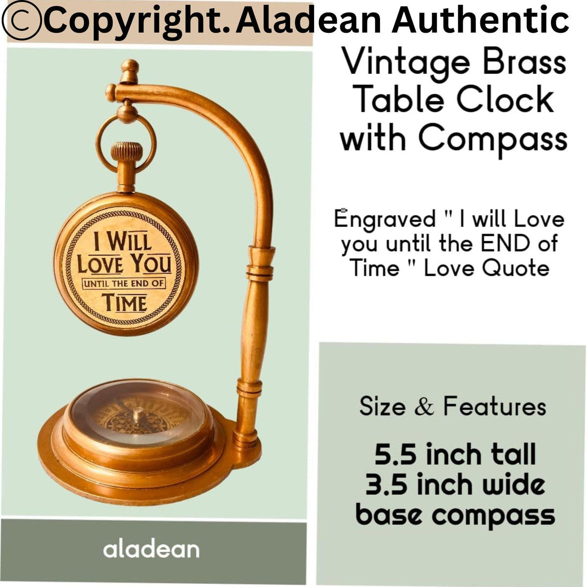 ALADEAN vintage brass desk clock adds nostalgic charm to any workspace.