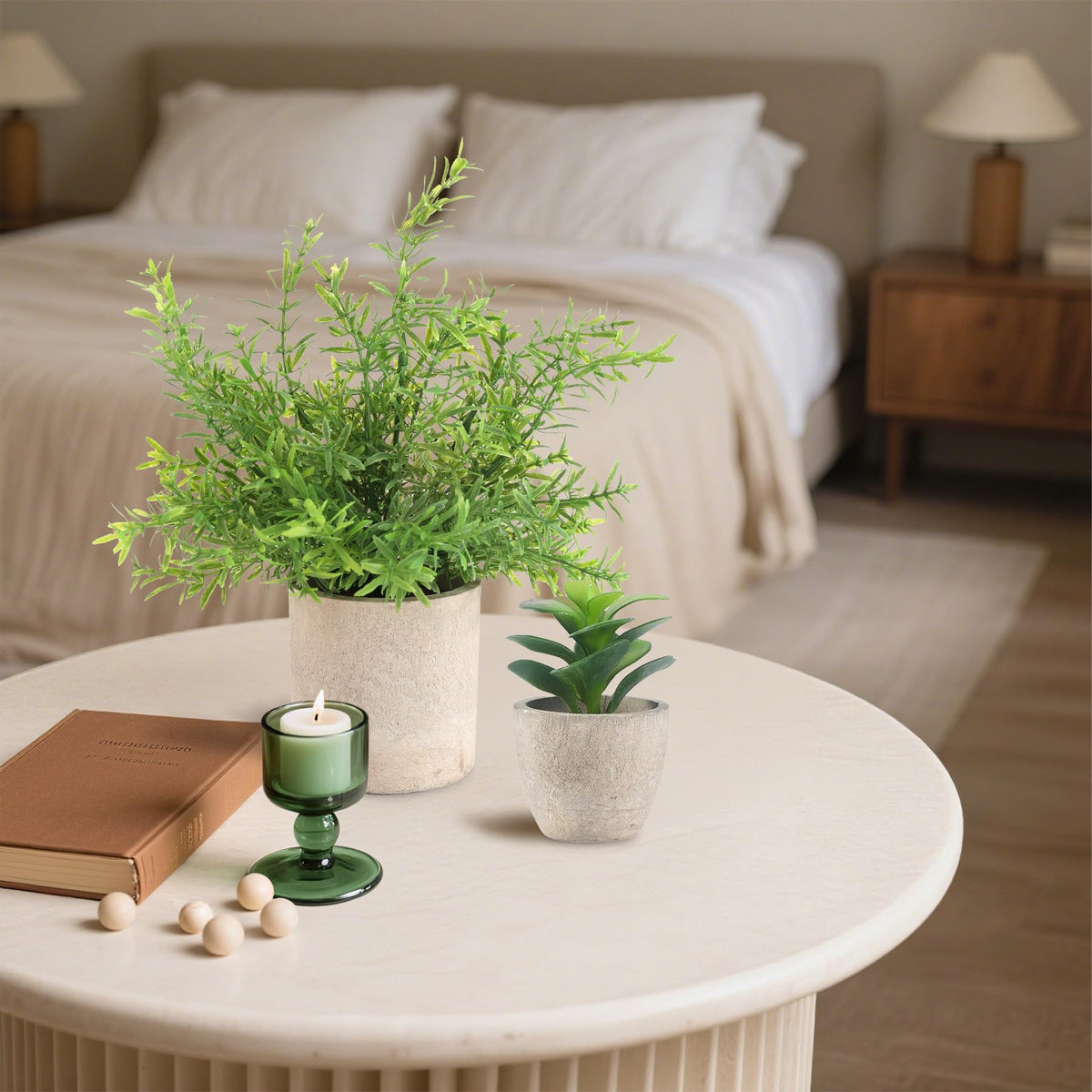 ALAGIRLS office desk display with faux plants for easy decorating