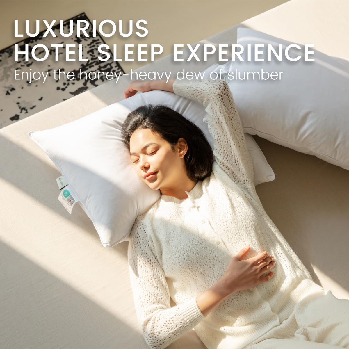 Alanzimo ethically sourced goose down feather blend pillow.
