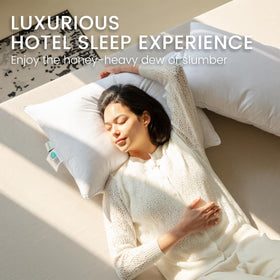 Alanzimo ethically sourced goose down feather blend pillow.