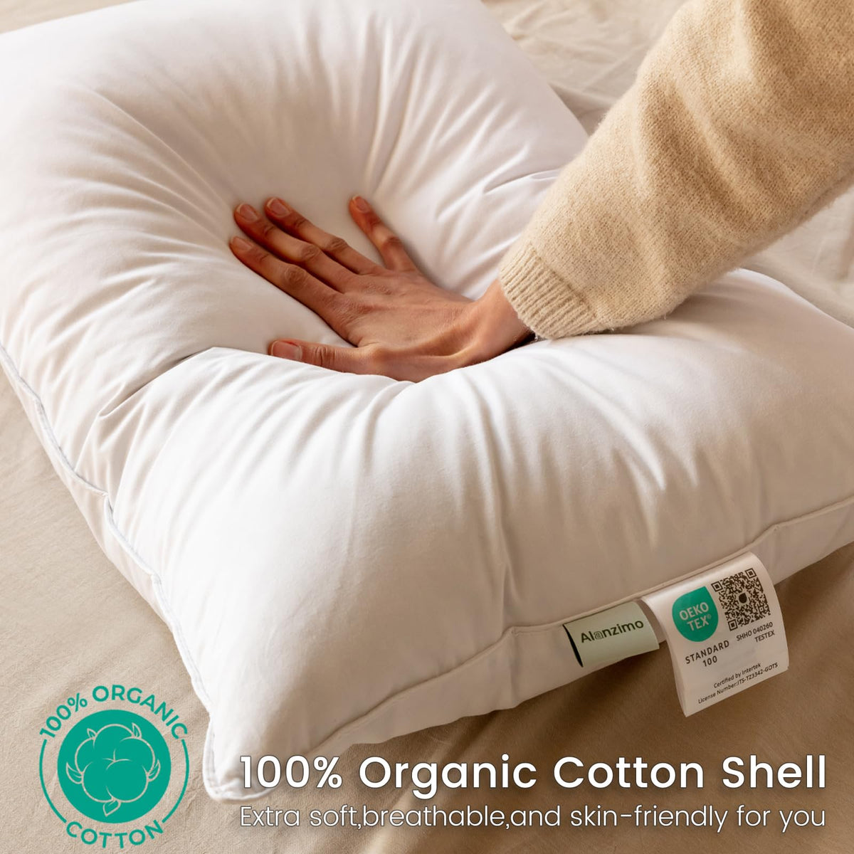 Alanzimo hotel collection pillow cover 600TC cotton for breathable comfort.