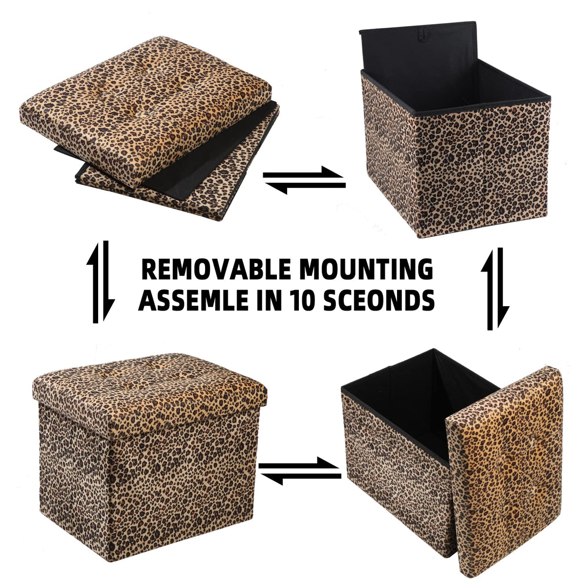 ALASDO leopard print ottoman features a durable MDF frame.