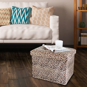 ALASDO leopard print ottoman folds flat for easy storage.