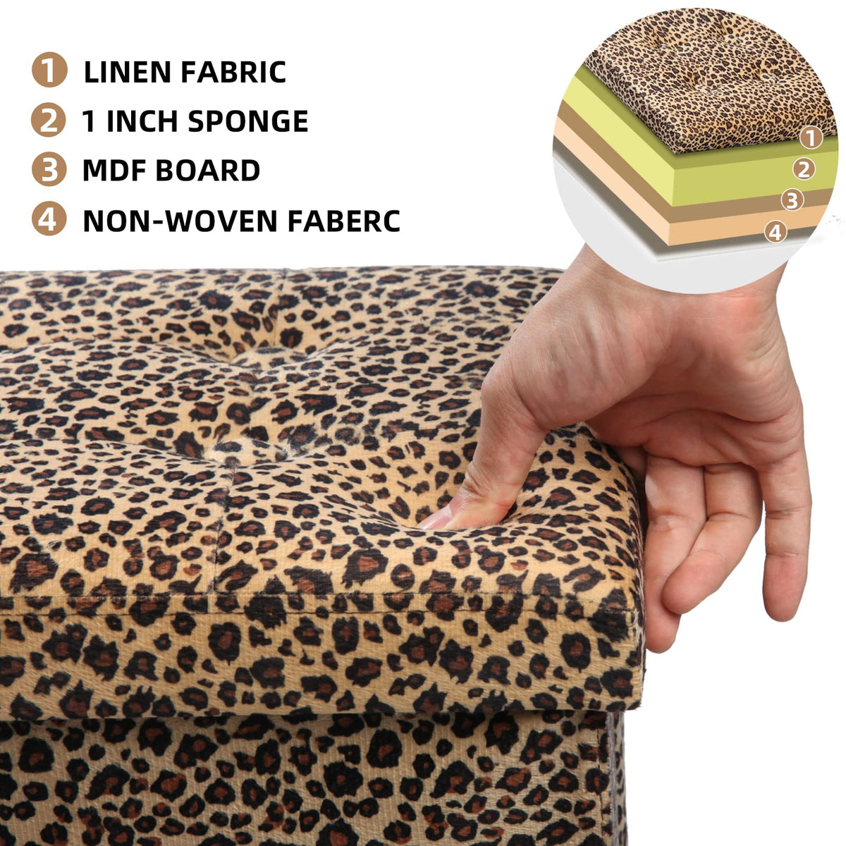 ALASDO leopard print ottoman as a comfortable footrest.