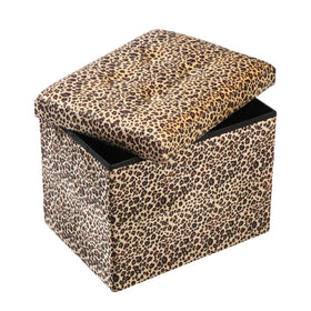 ALASDO ottoman with leopard print storage adds stylish organization in the living room.