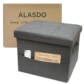 ALASDO storage ottoman assembled shows 43L interior for quick clutter control.