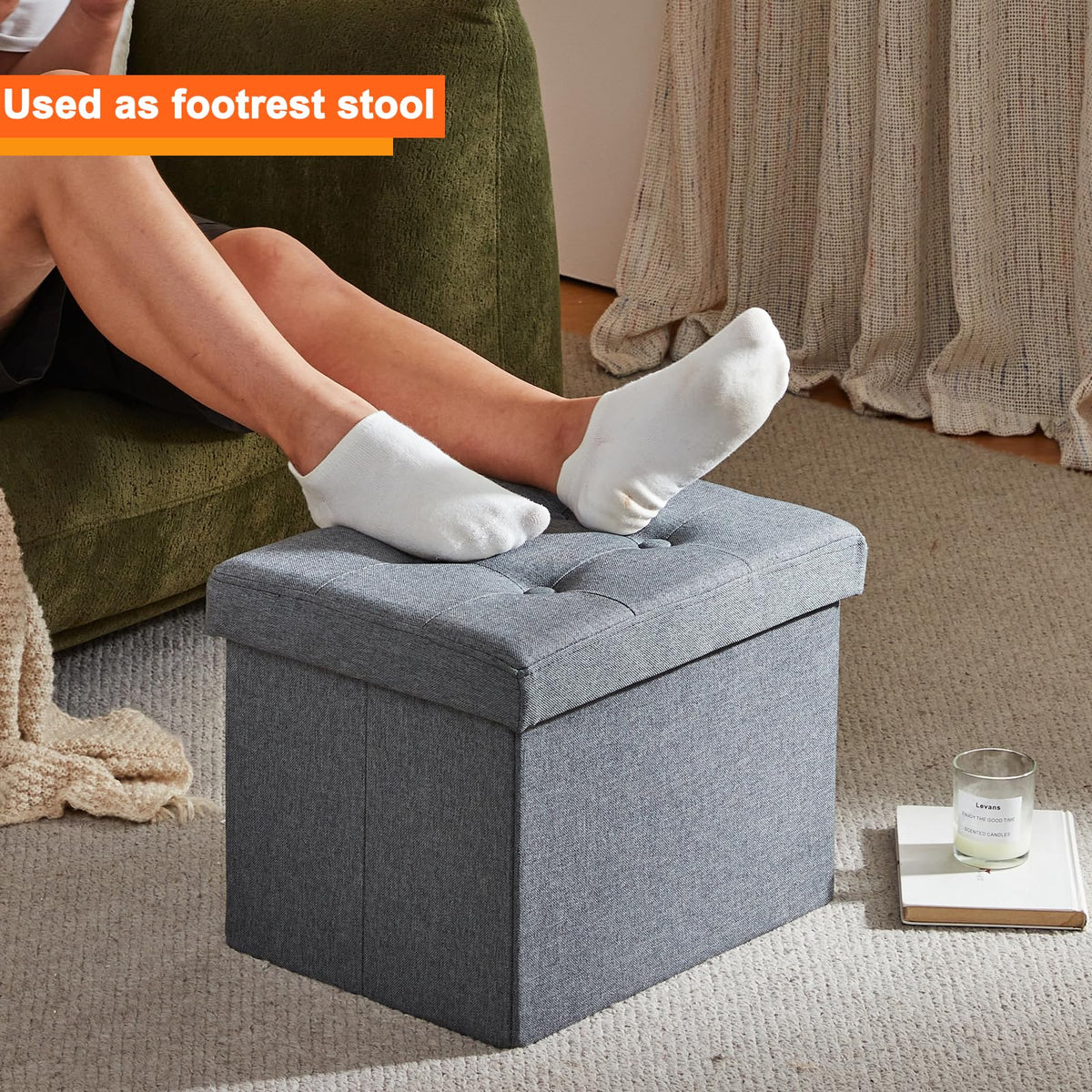ALASDO storage ottoman grey MDF frame ensures durability