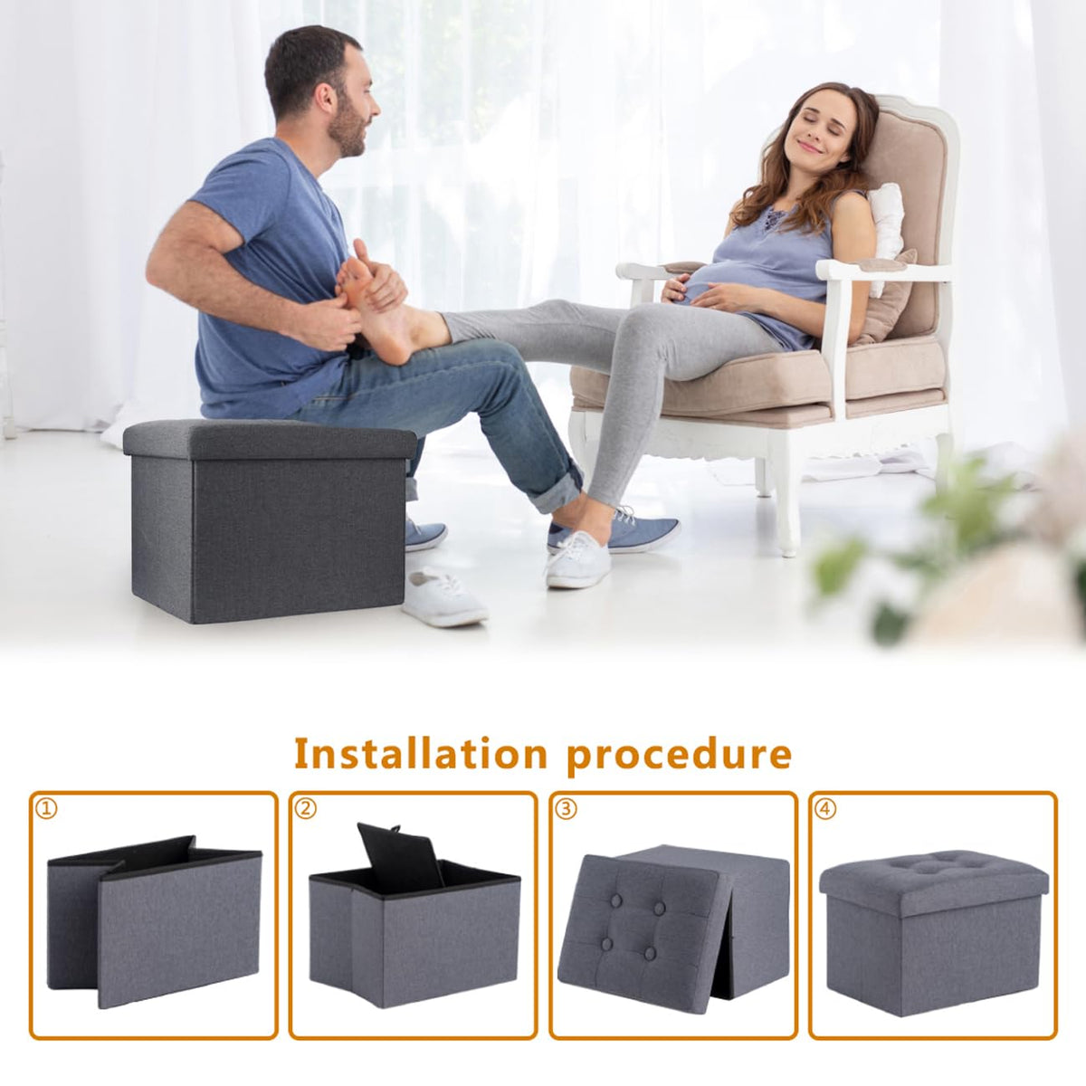 ALASDO storage ottoman grey tool-free assembly for quick setup