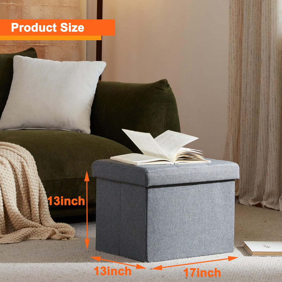 ALASDO storage ottoman grey folded design enables compact storage