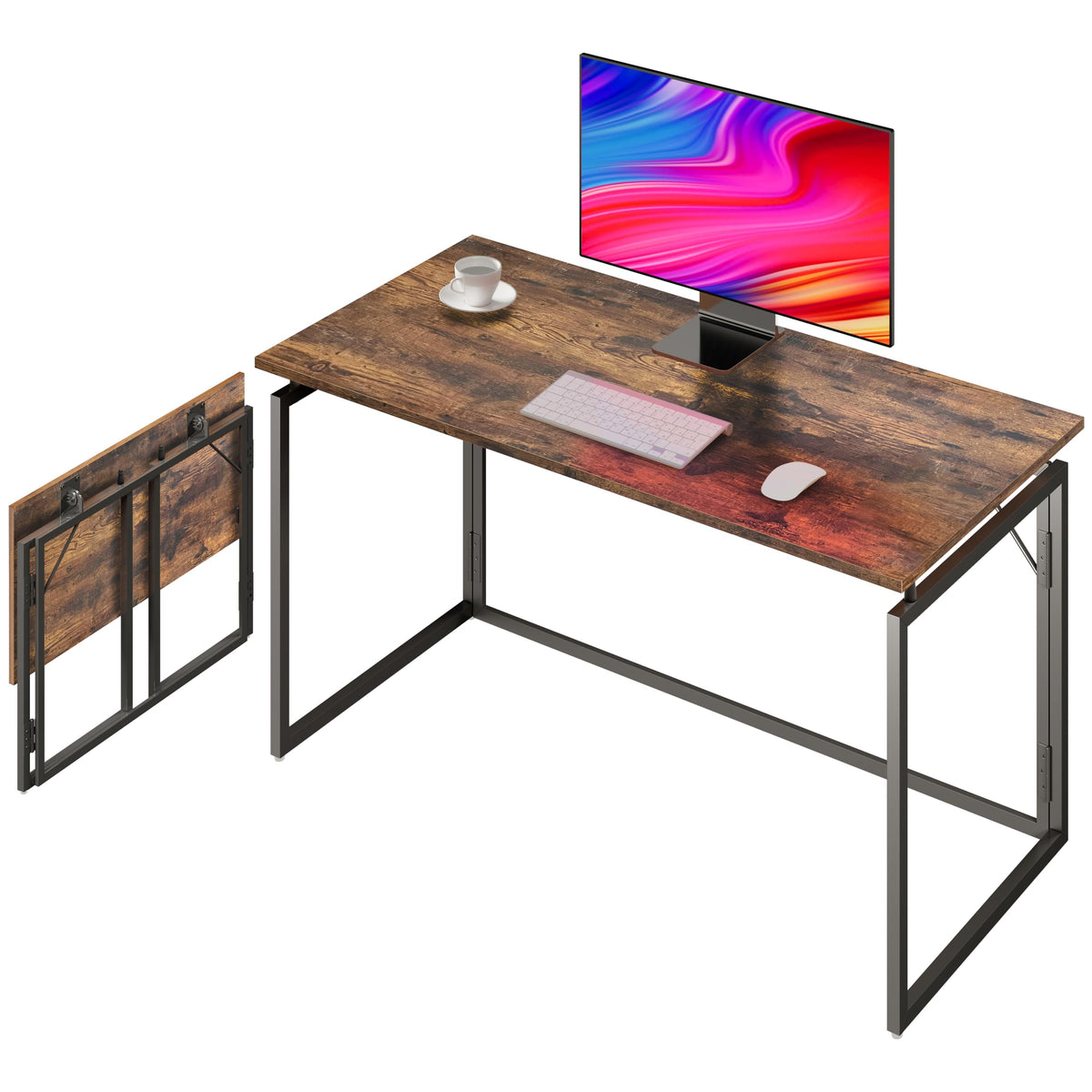 Alawooder folding desk with wood top open for instant workspace