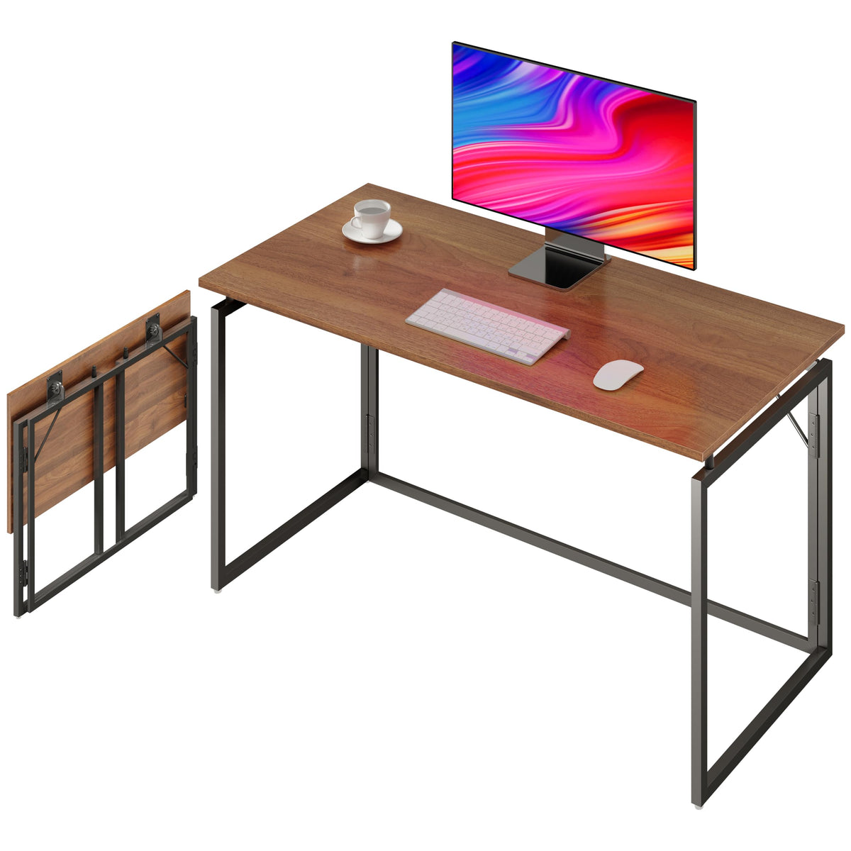 Alawooder folding desk with wood top open for instant workspace