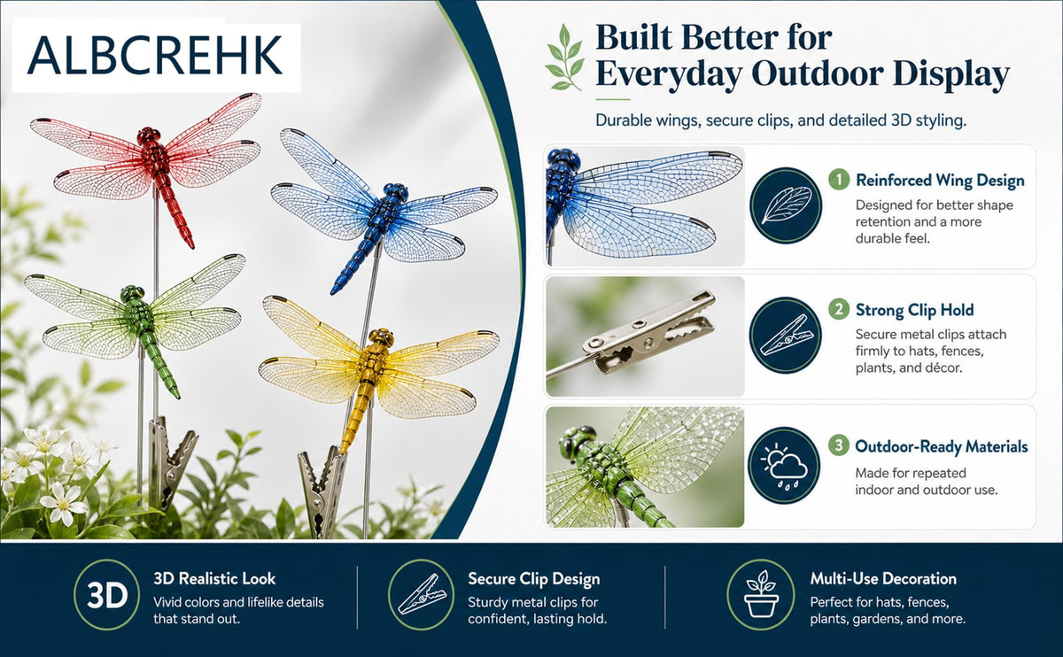 ALBCREHK dragonfly clip garden decor adds color to pots and stakes for outdoor charm.