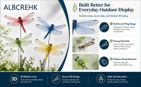 ALBCREHK dragonfly clip garden decor adds color to pots and stakes for outdoor charm.
