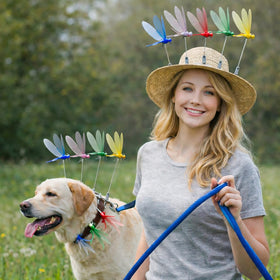 ALBCREHK dragonfly clip pot decor highlights floral accents while deterring pests near plants.