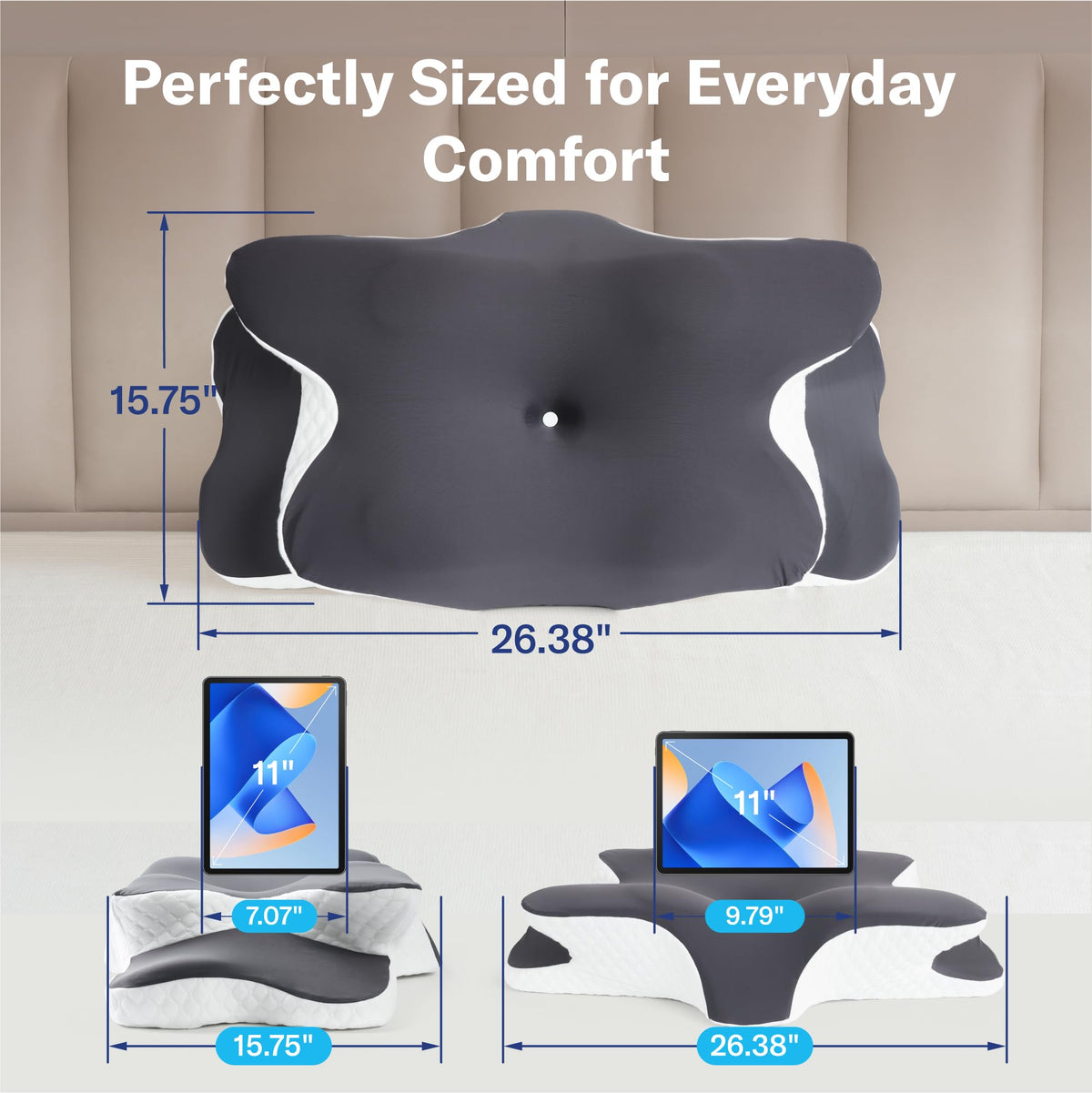 Alcedo Cervical Memory Foam Pillow cover detail highlights soft, breathable fabric.