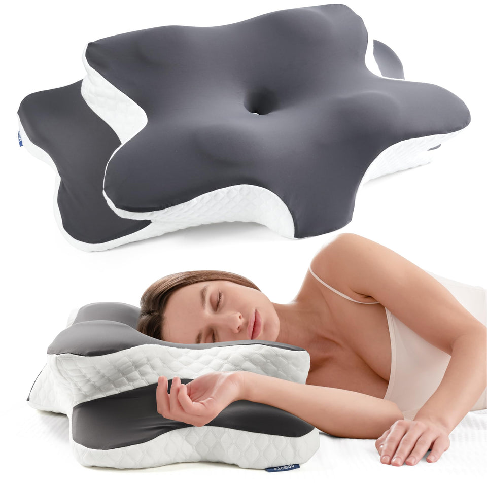 Alcedo Cervical Memory Foam Pillow front view shows ergonomic neck support.