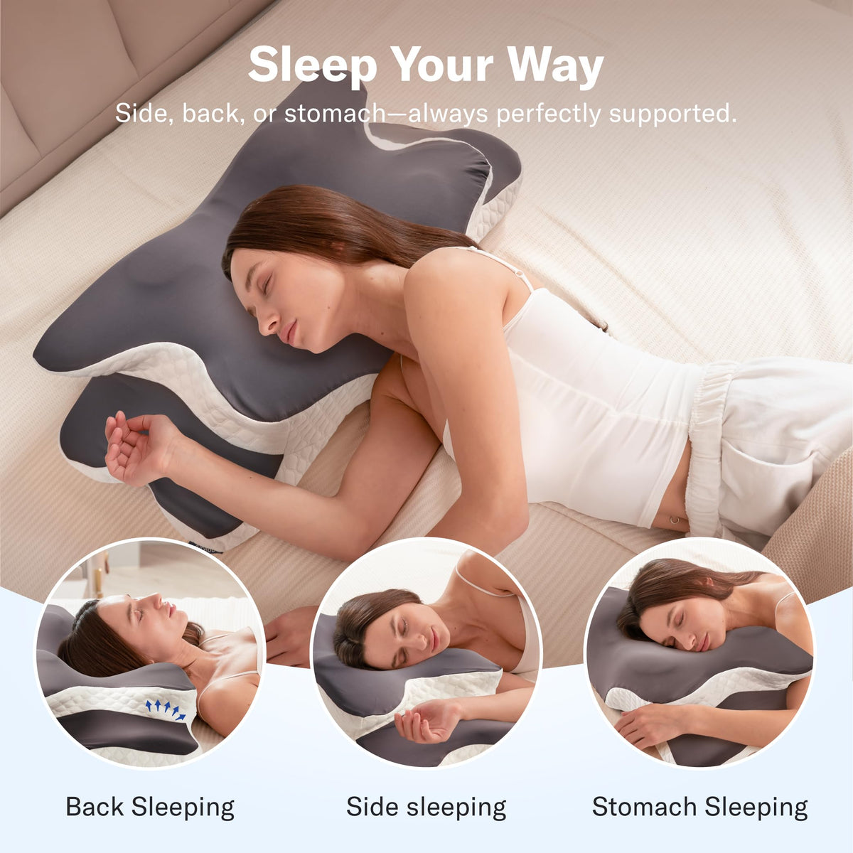 Alcedo Cervical Memory Foam Pillow side view high shows elevated neck support.