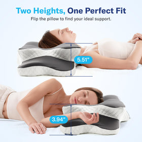 Alcedo Cervical Memory Foam Pillow side view low shows lower profile for comfort.