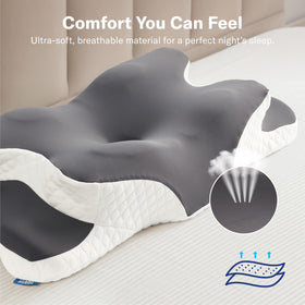 Alcedo Cervical Memory Foam Pillow size dimensions illustrate generous sleeping area.