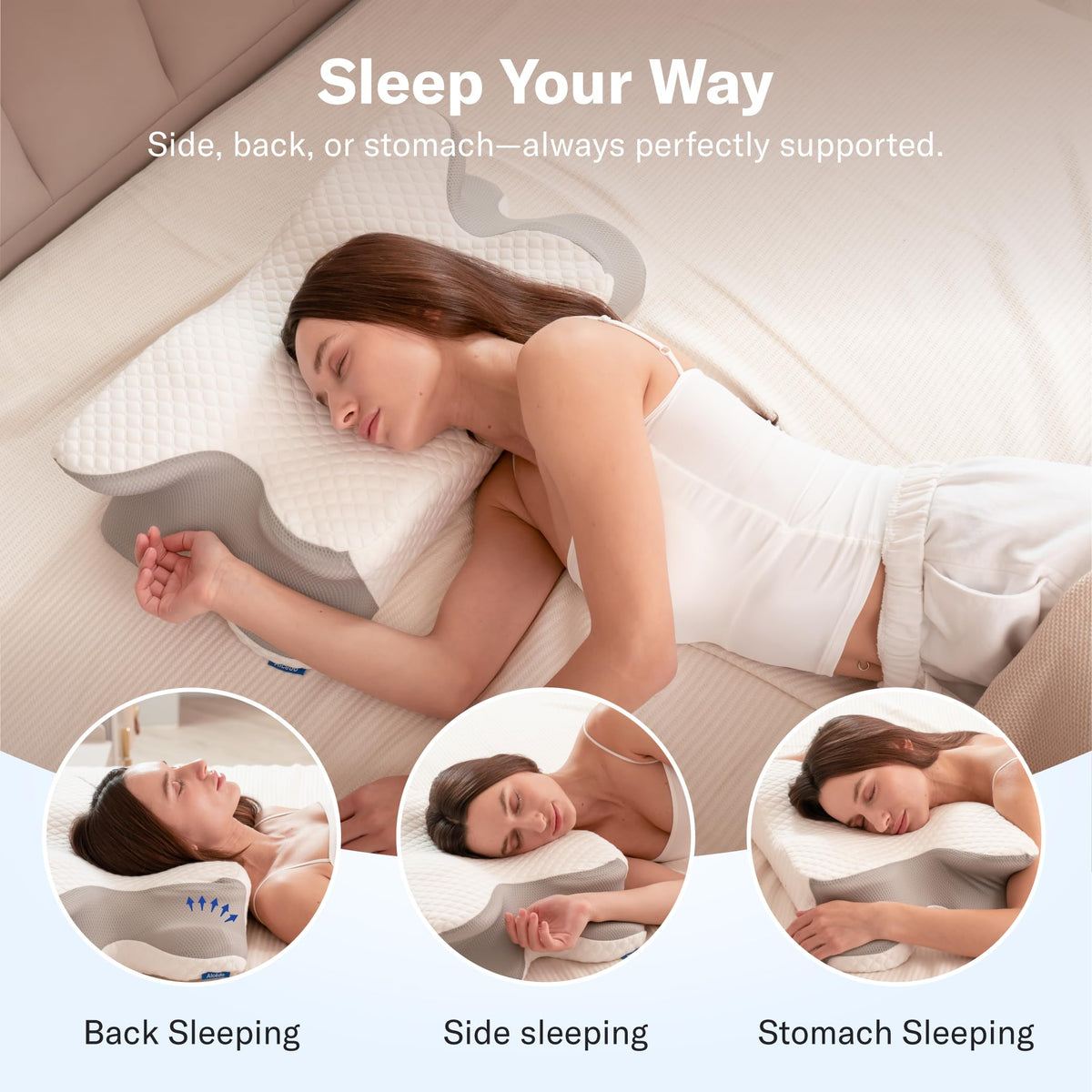Alcedo Cervical Pillow high-side view demonstrates raised support for side sleepers