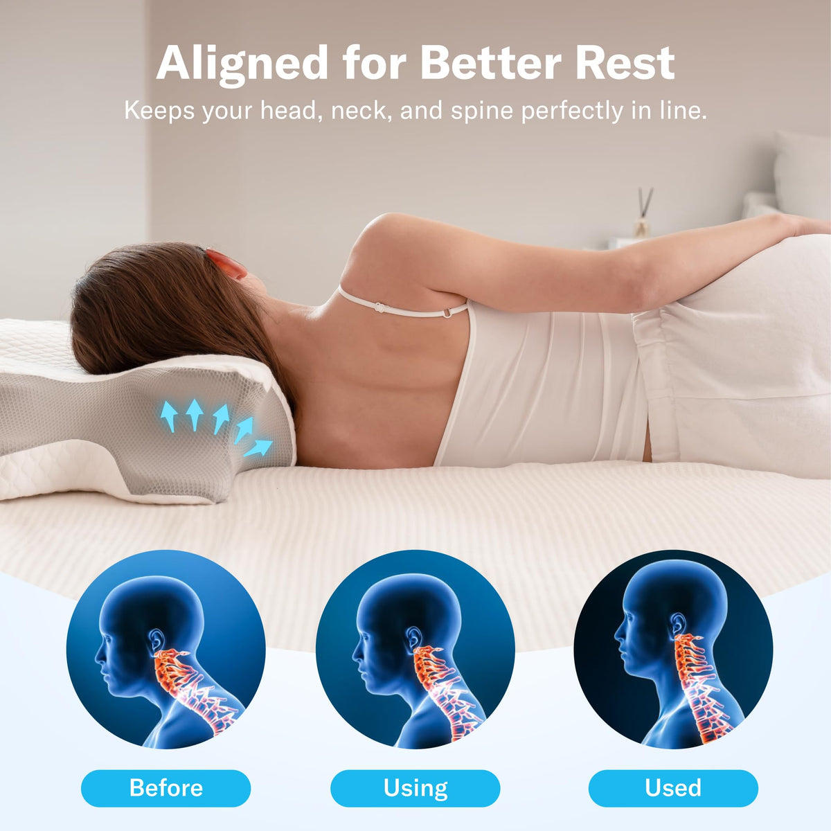 Alcedo Cervical Pillow low-side view highlights compact contour for stomach sleepers
