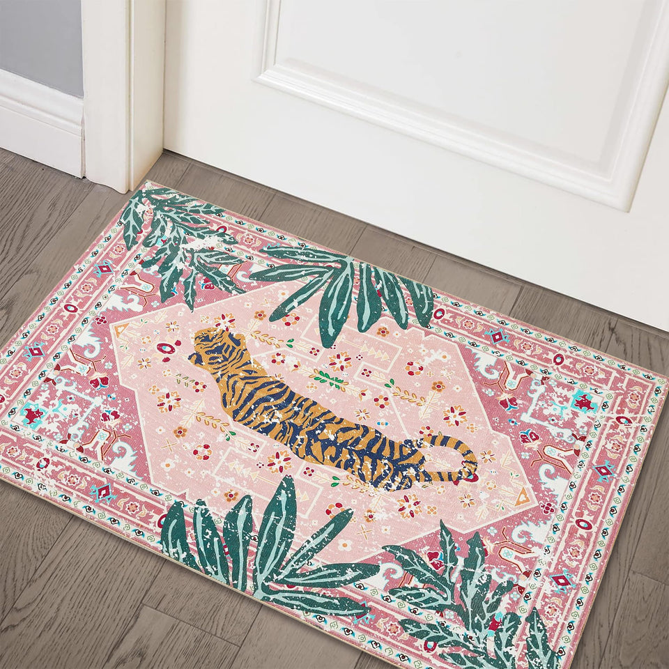 Aldopein Hippie Rugs tropical pink 2x3 with soft faux wool underfoot for cozy rooms