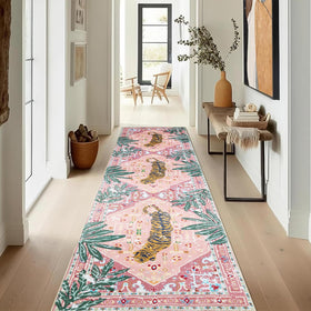 Aldopein pink boho bedroom runner provides soft foot comfort and decorative flair.