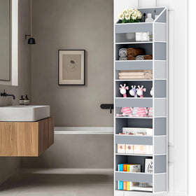 Aldoro bathroom door storage helps keep cleaning products organized.