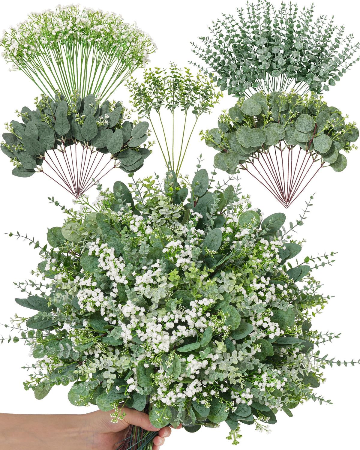 Alecono 100 Pcs mixed greenery silver leaves for elegant centerpieces.