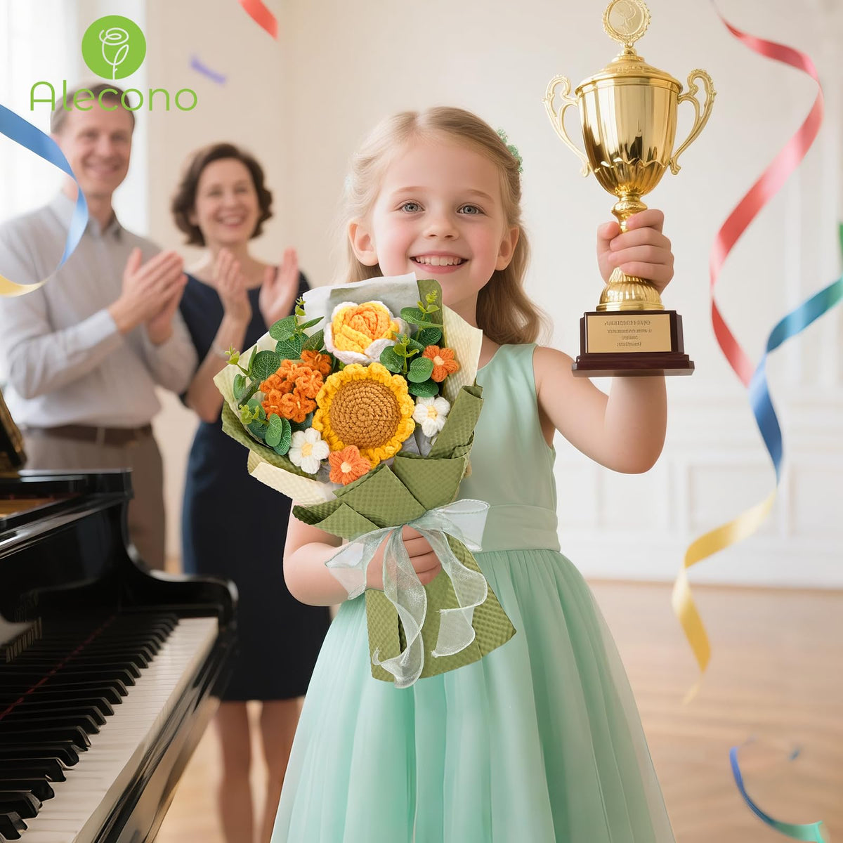 Alecono 9 pcs crochet flowers provide a full bouquet in one piece