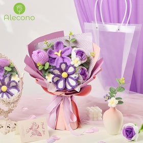 Alecono crochet flower bouquet includes handwritten card for a personal touch