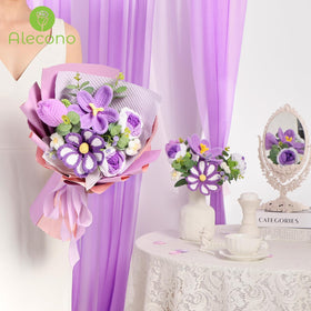 Alecono crochet flower bouquet packaged display-ready with gift bag