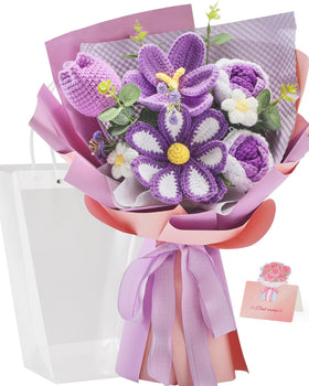 Alecono crochet flower bouquet with purple tulips, a vibrant keepsake for birthdays