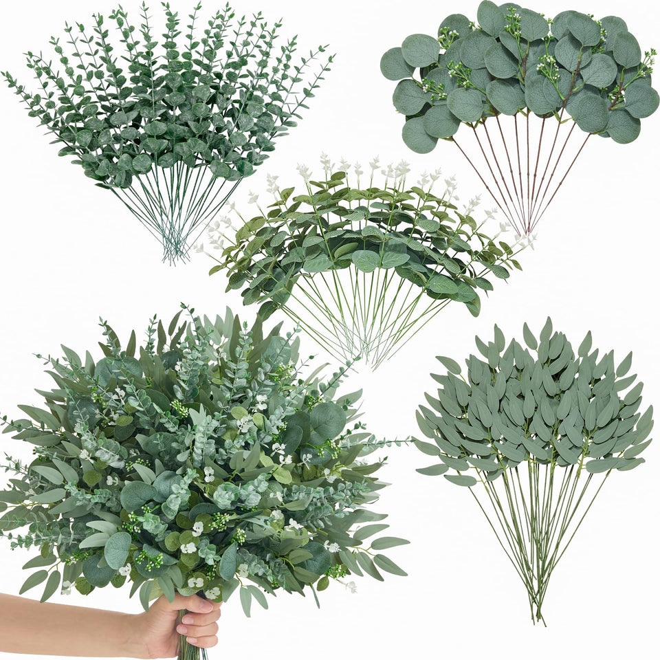 Alecono eucalyptus stems with mixed varieties for lush centerpieces.