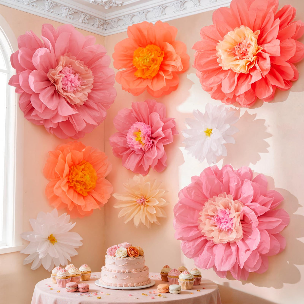 Alecono 24in giant paper flowers display creates a dramatic wall backdrop