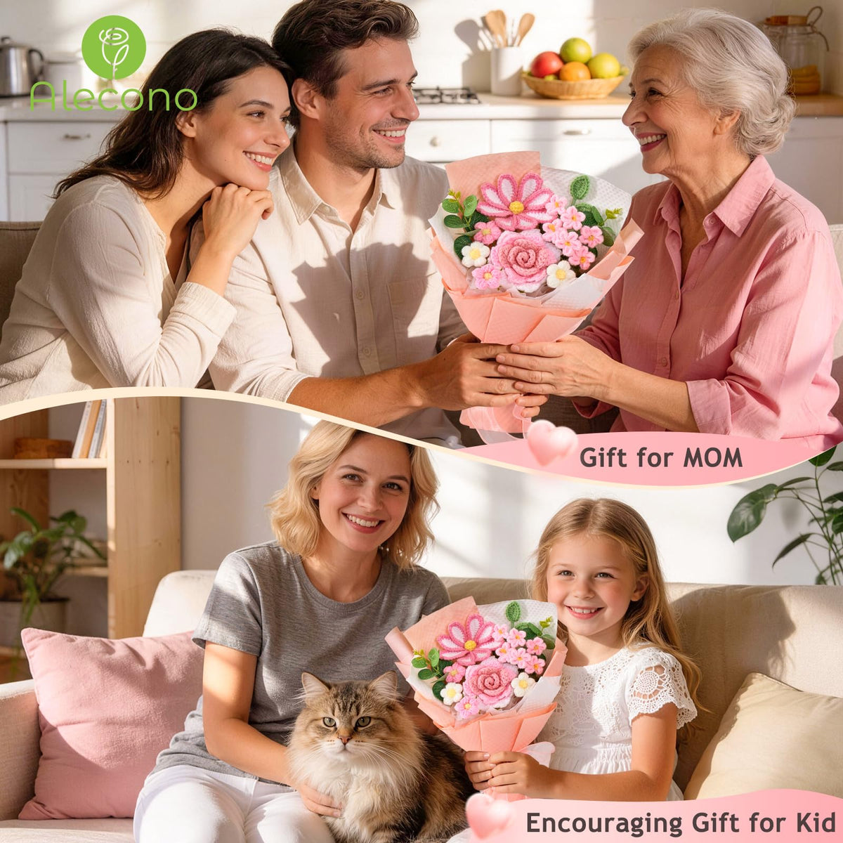 Alecono nine-piece crochet bouquet detail of delicate petals
