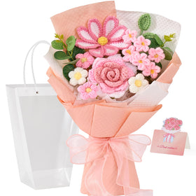 Alecono pink crochet flower bouquet closeup for allergy-conscious decor